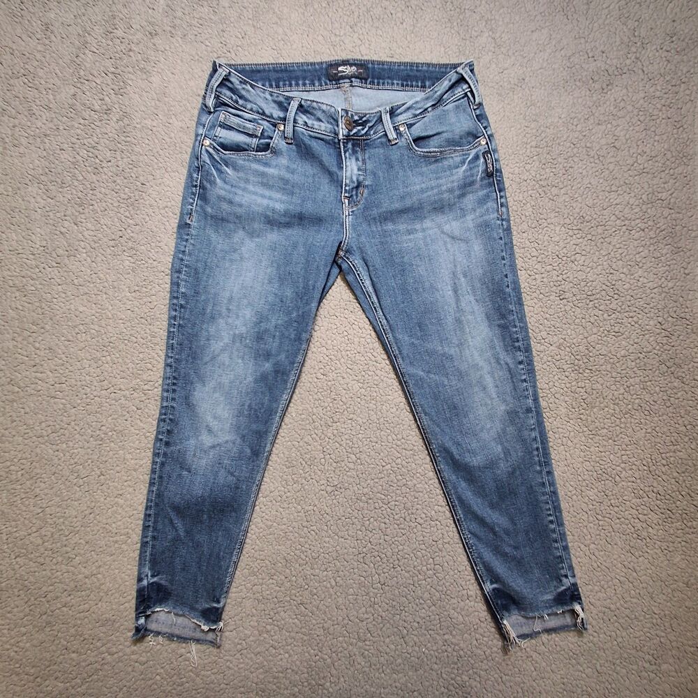 Silver Jeans Co Kenni Skinny Cropped Distressed Jeans Blue 28/26 (actual 33/24)
